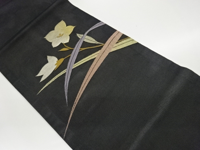  紗 桔梗模様織出し開き名古屋帯（額縁仕立て）